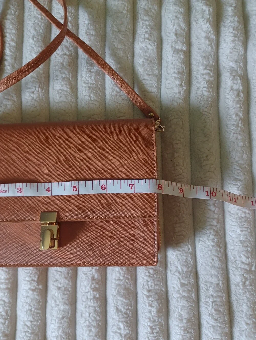 Peach Saffiano Faux Leather Crossbody Bag